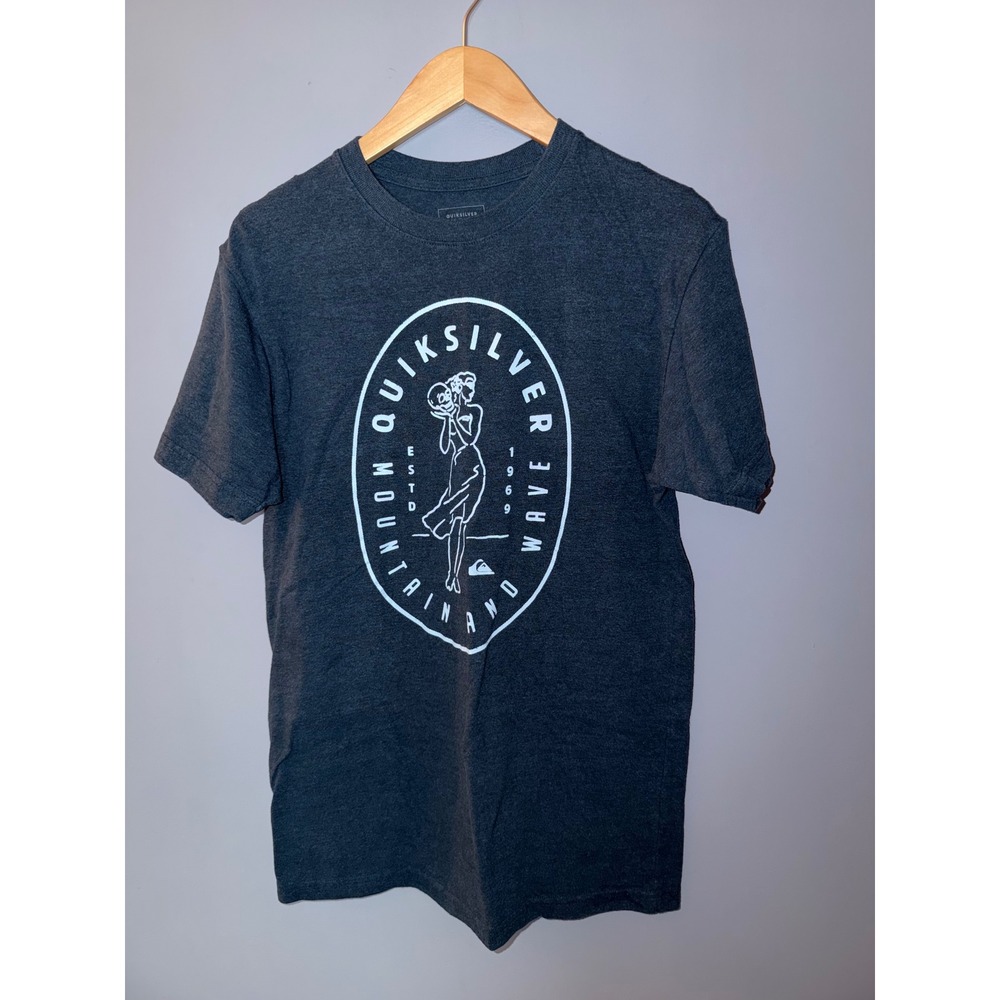 Quiksilver Mens Premium Fit Graphic T-Shirt Blue Heather Woman Skull Size M